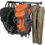 Camping Gear Rack by Monkey Bars. Store your backpacks, tents, sleeping bags and camping chairs off the garage floor. This rack will hold 2 to 3 backpacks and all your gear. $79.99