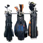 Store your 3 Golf bags on the new Monkey Bar Golf Bag Rack. This rack is perfect for getting those golf bags off the floor and hung up neatly.  $69.99